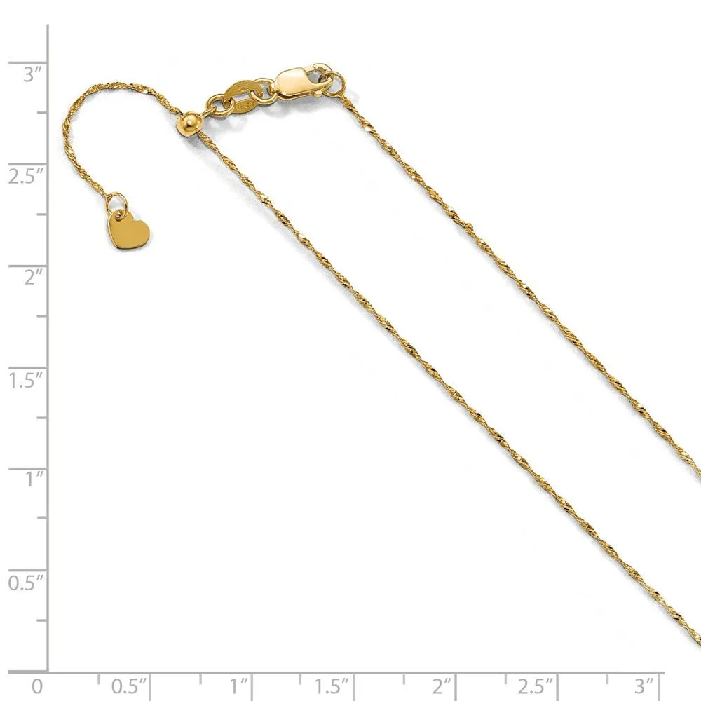 1 mm Adjustable Singapore Chain Necklace in 10K Yellow Gold, 22 Inch