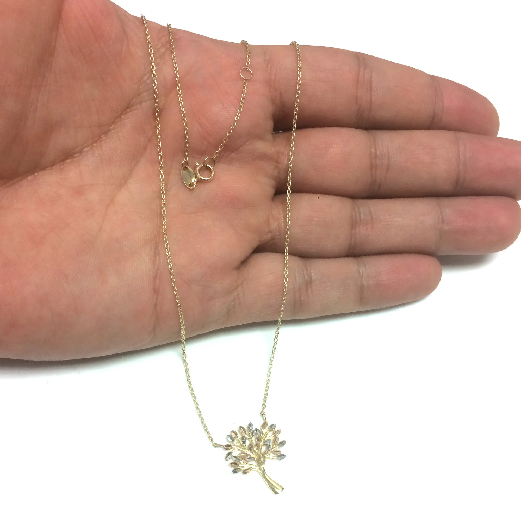 10K Tricolor Gold Tree Of Life Pendant On 17" To 18" Adjustable Necklace
