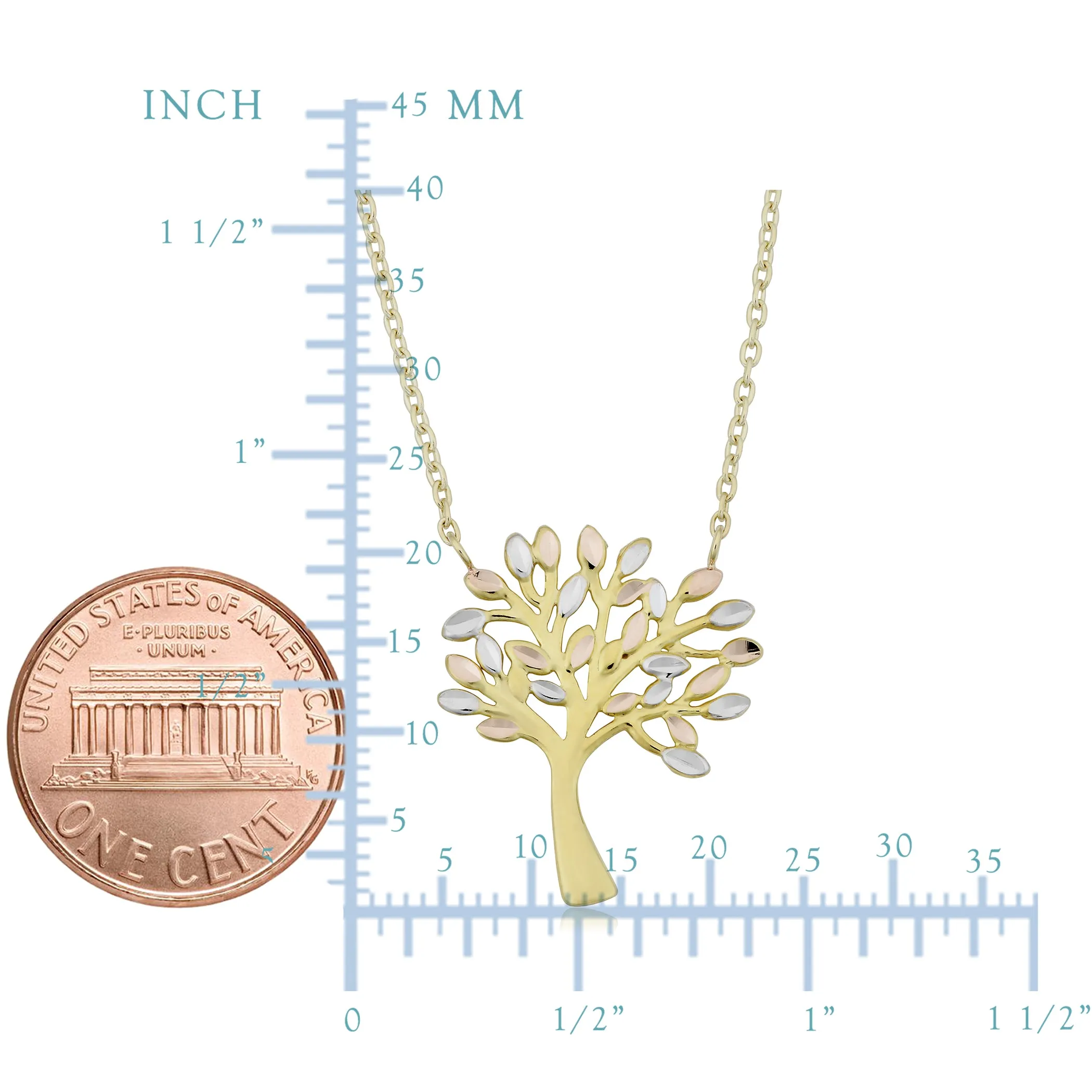 10K Tricolor Gold Tree Of Life Pendant On 17" To 18" Adjustable Necklace