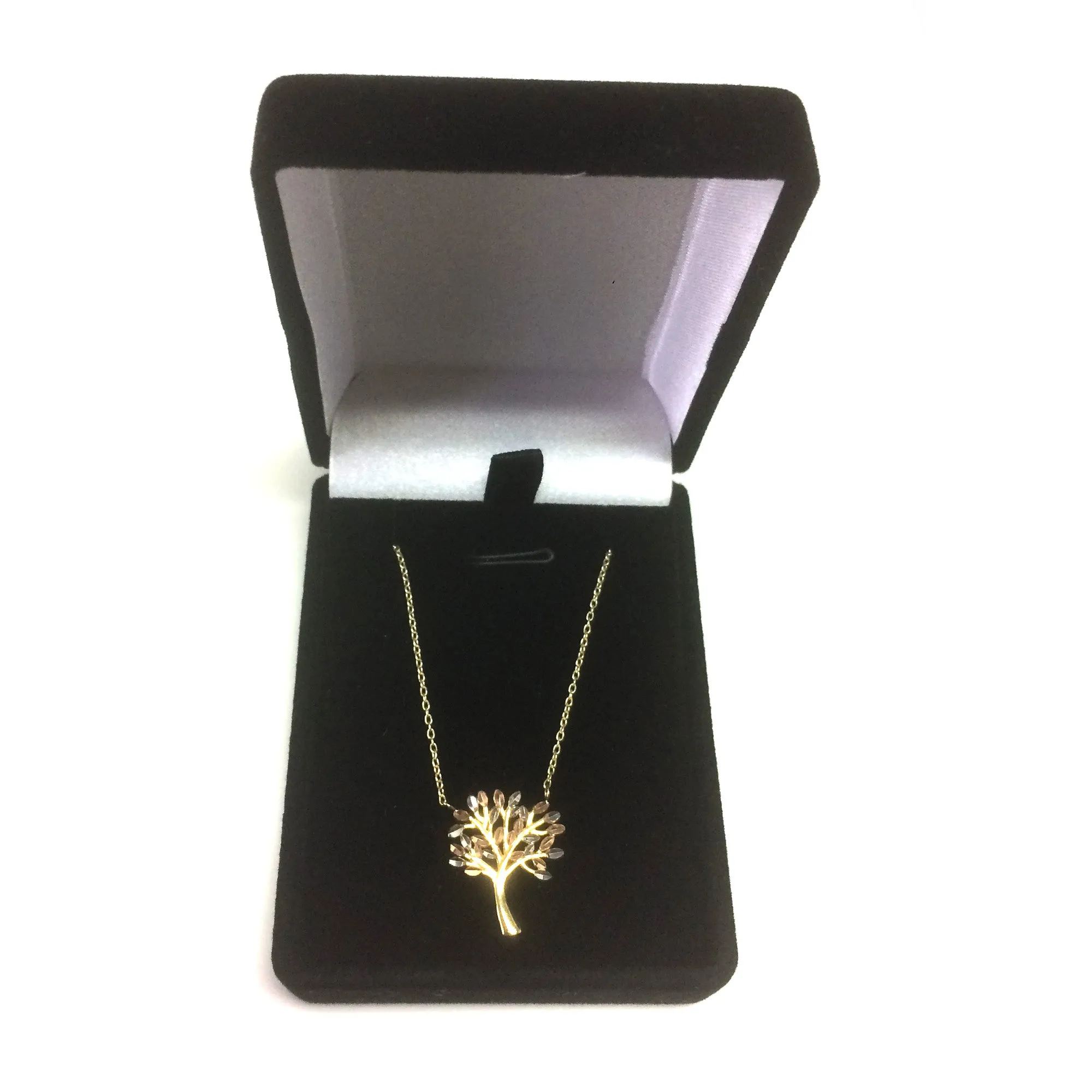 10K Tricolor Gold Tree Of Life Pendant On 17" To 18" Adjustable Necklace