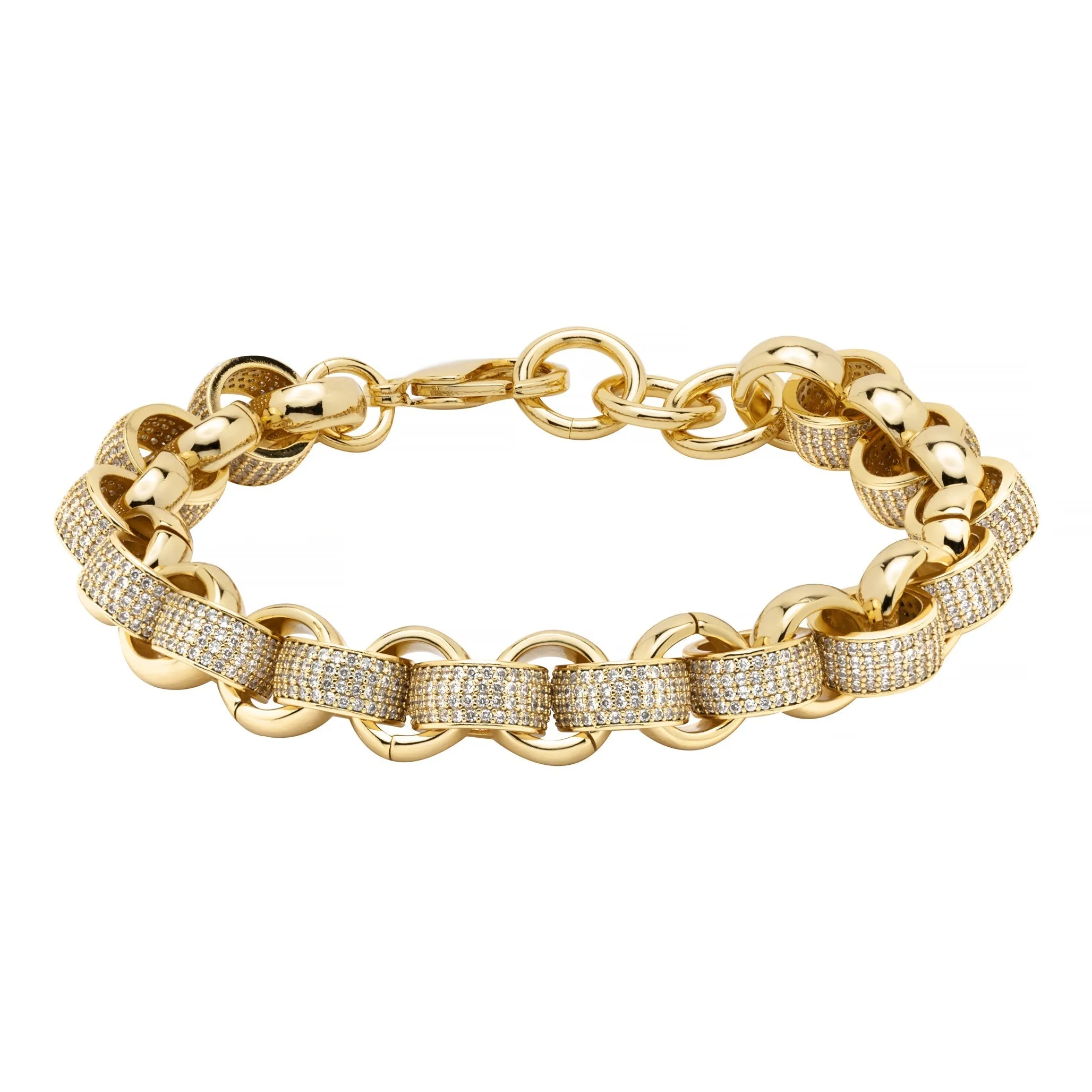 12mm Gold Filled Pattern Belcher Bracelet Stones 8/9 Inch