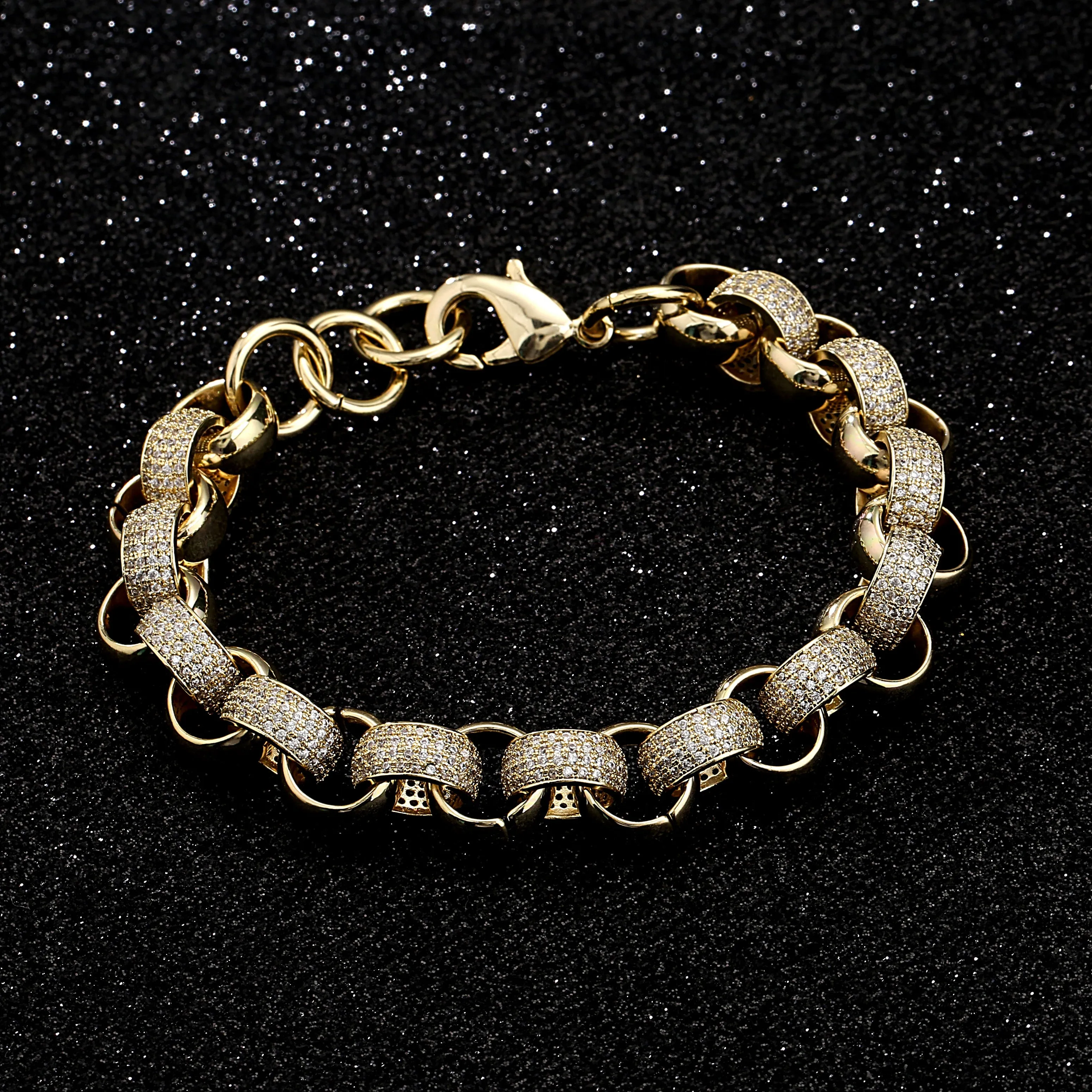 12mm Gold Filled Pattern Belcher Bracelet Stones 8/9 Inch