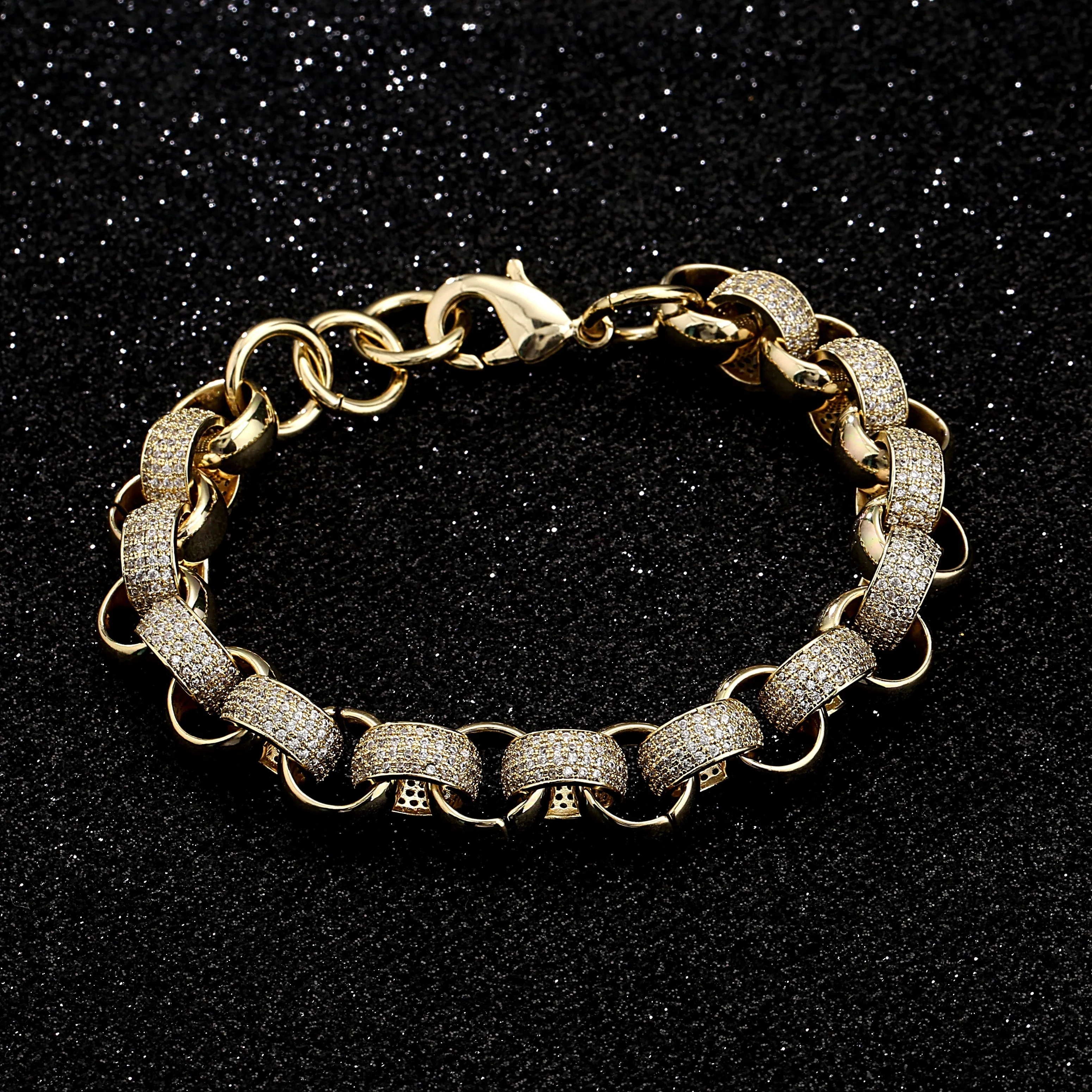 12mm Gold Filled Pattern Belcher Bracelet Stones 8/9 Inch