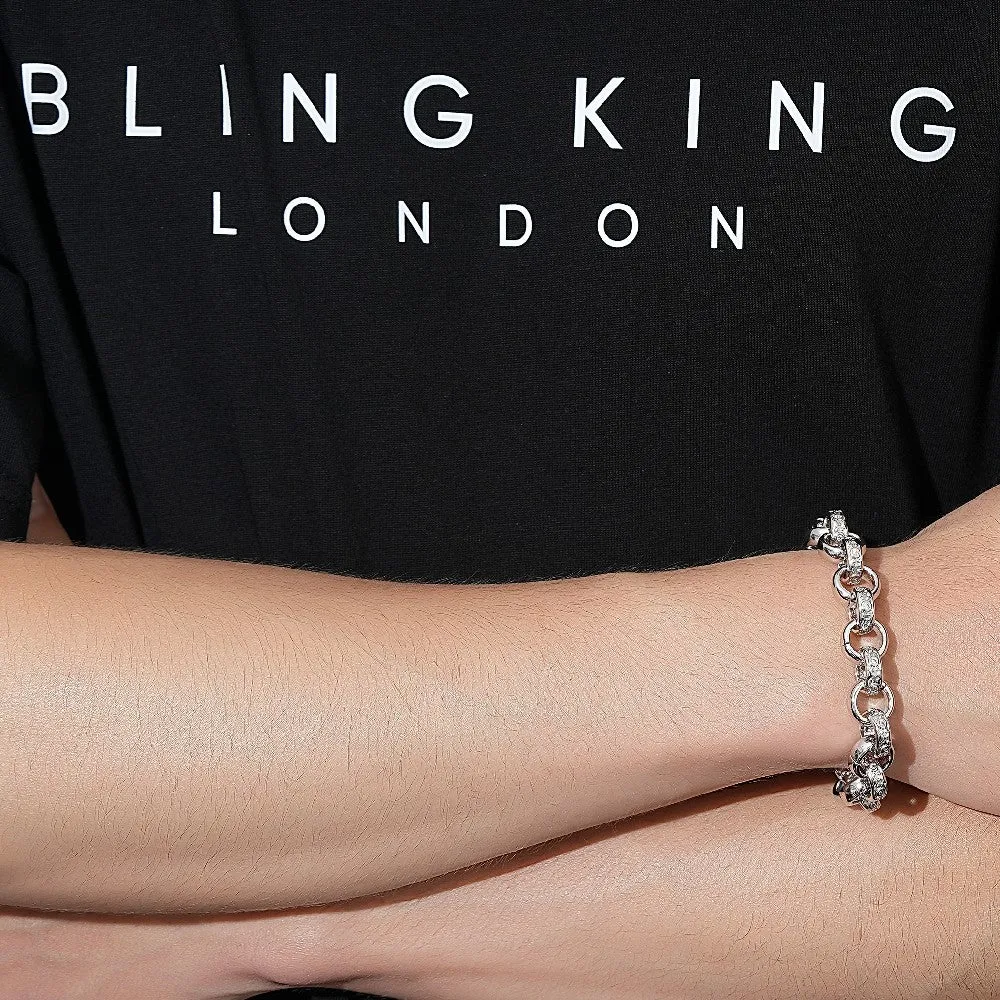 12mm Silver Filled Crystal Pattern Belcher Bracelet 8 Inches