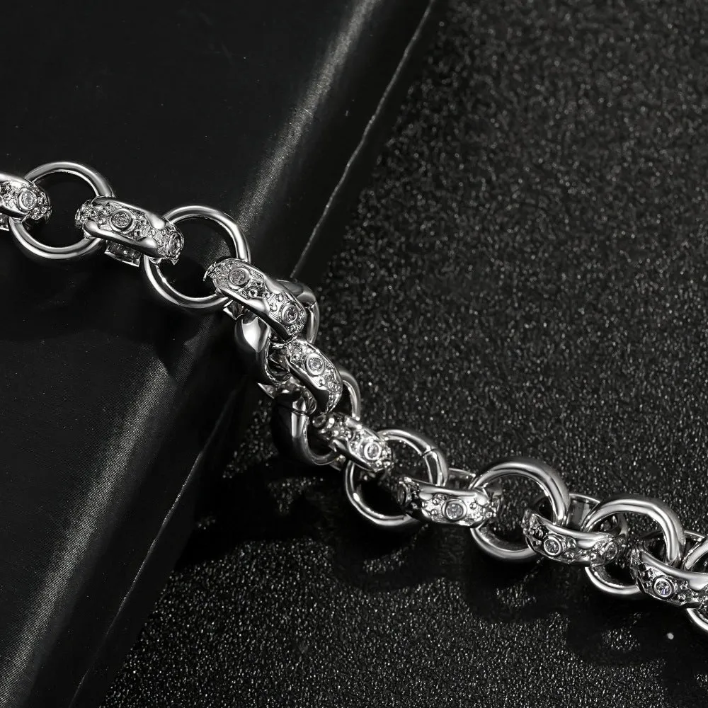 12mm Silver Filled Crystal Pattern Belcher Bracelet 8 Inches