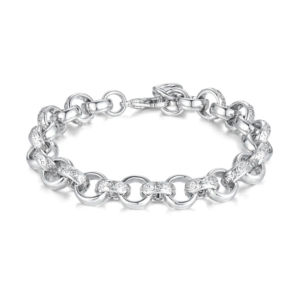 12mm Silver Filled Crystal Pattern Belcher Bracelet 8 Inches