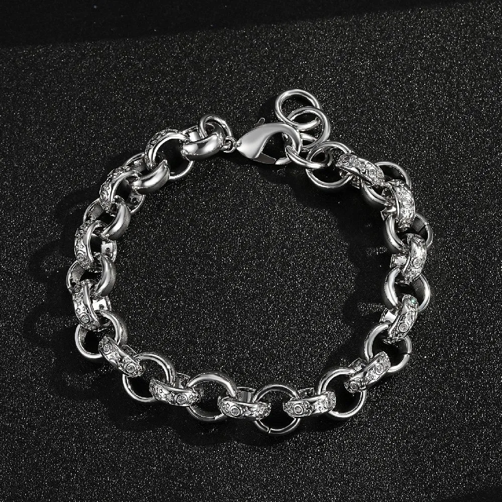 12mm Silver Filled Crystal Pattern Belcher Bracelet 8 Inches