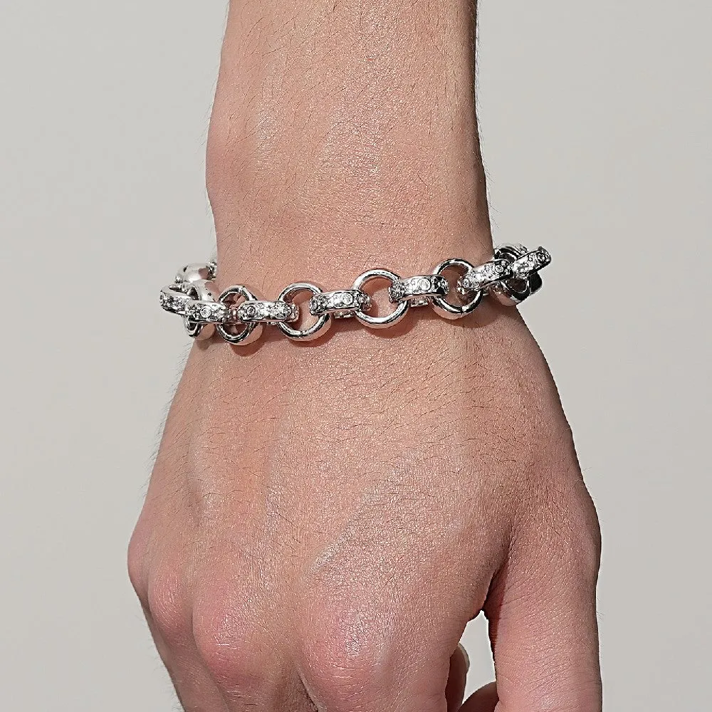 12mm Silver Filled Crystal Pattern Belcher Bracelet 8 Inches