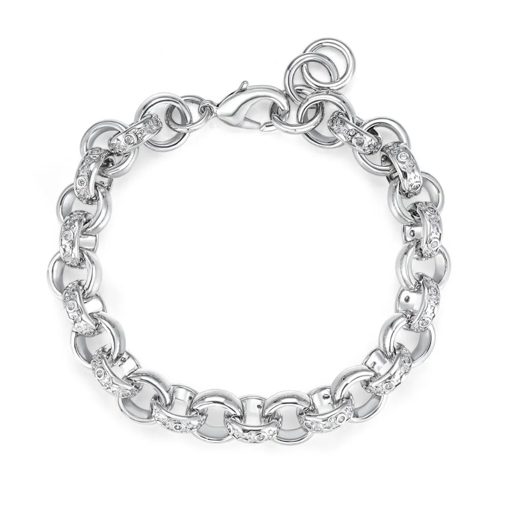 12mm Silver Filled Crystal Pattern Belcher Bracelet 8 Inches