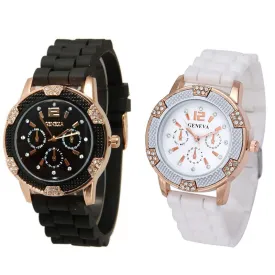 2017 Original More design casual fashion Women's Rose Gold Chronograph Silicone with Crystal Rhinestones Bezel  dress watches