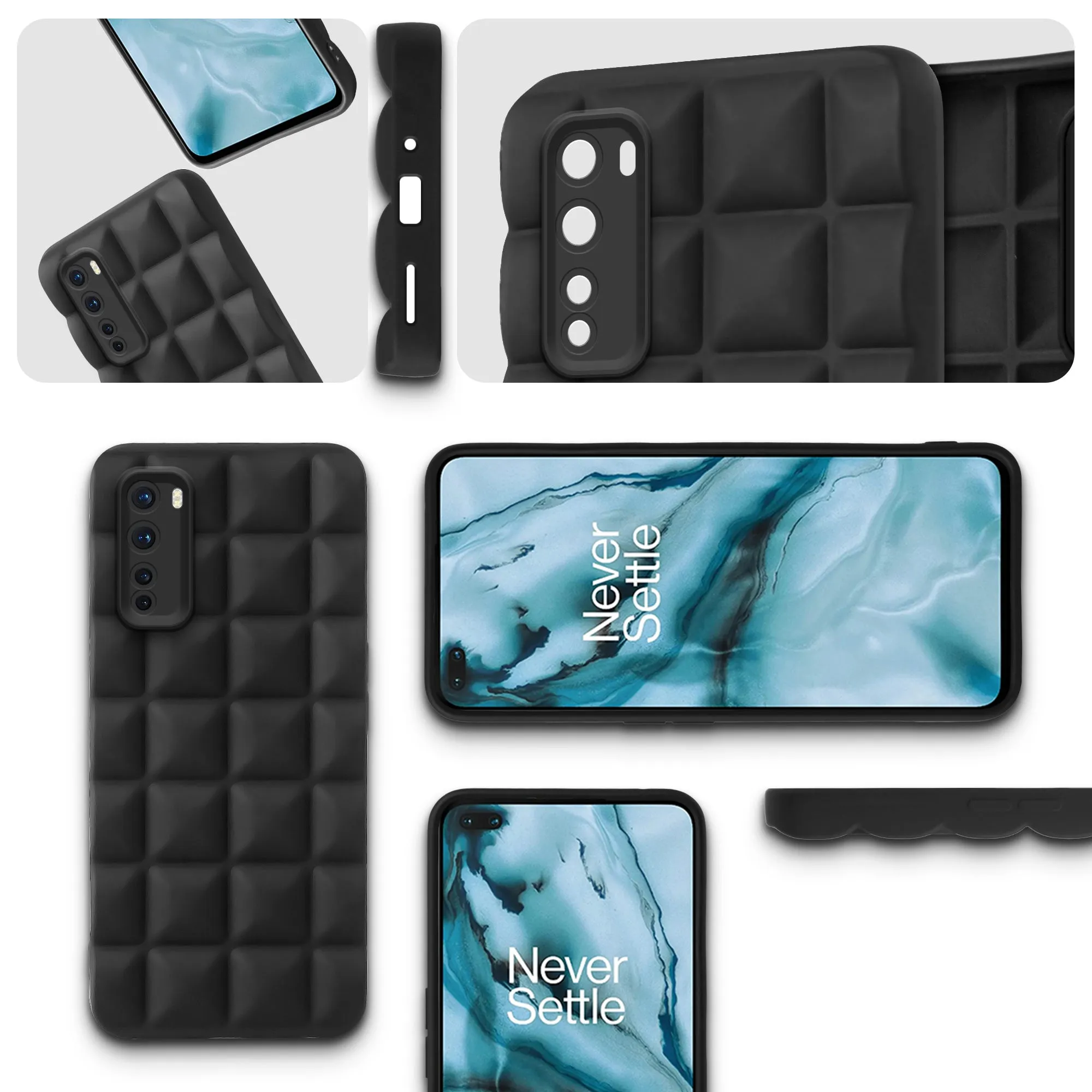 3D Grid Matte Silicone Phone Case Cover for - Oneplus Nord 5G - Black