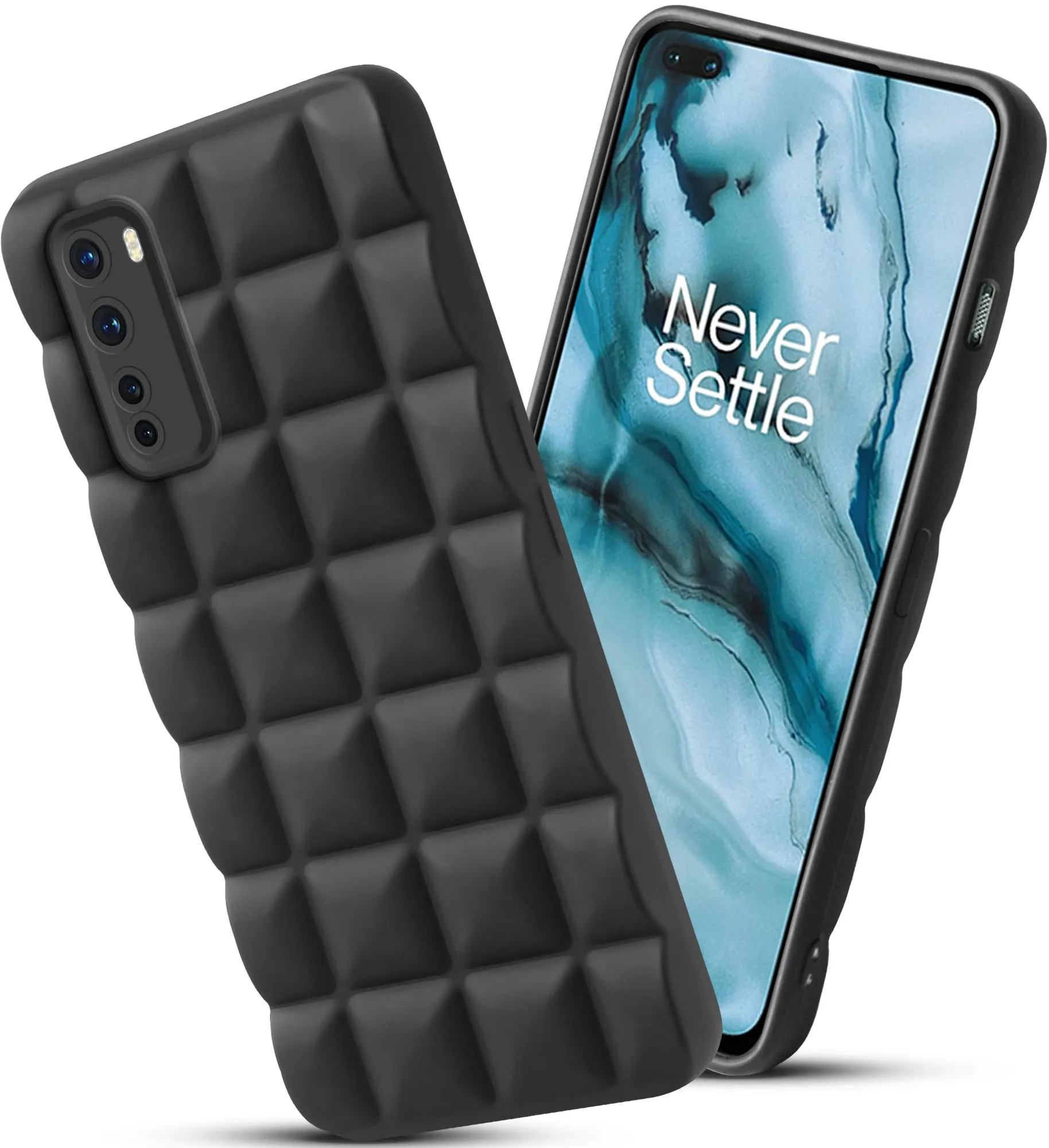 3D Grid Matte Silicone Phone Case Cover for - Oneplus Nord 5G - Black