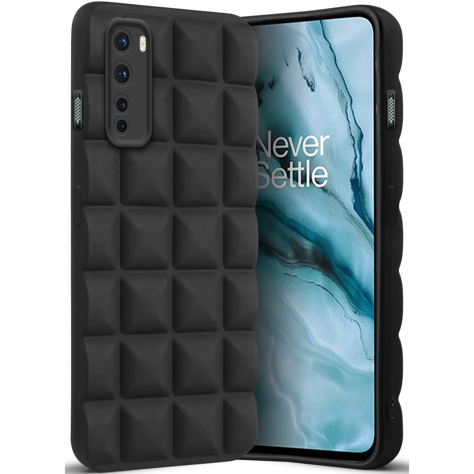 3D Grid Matte Silicone Phone Case Cover for - Oneplus Nord 5G - Black