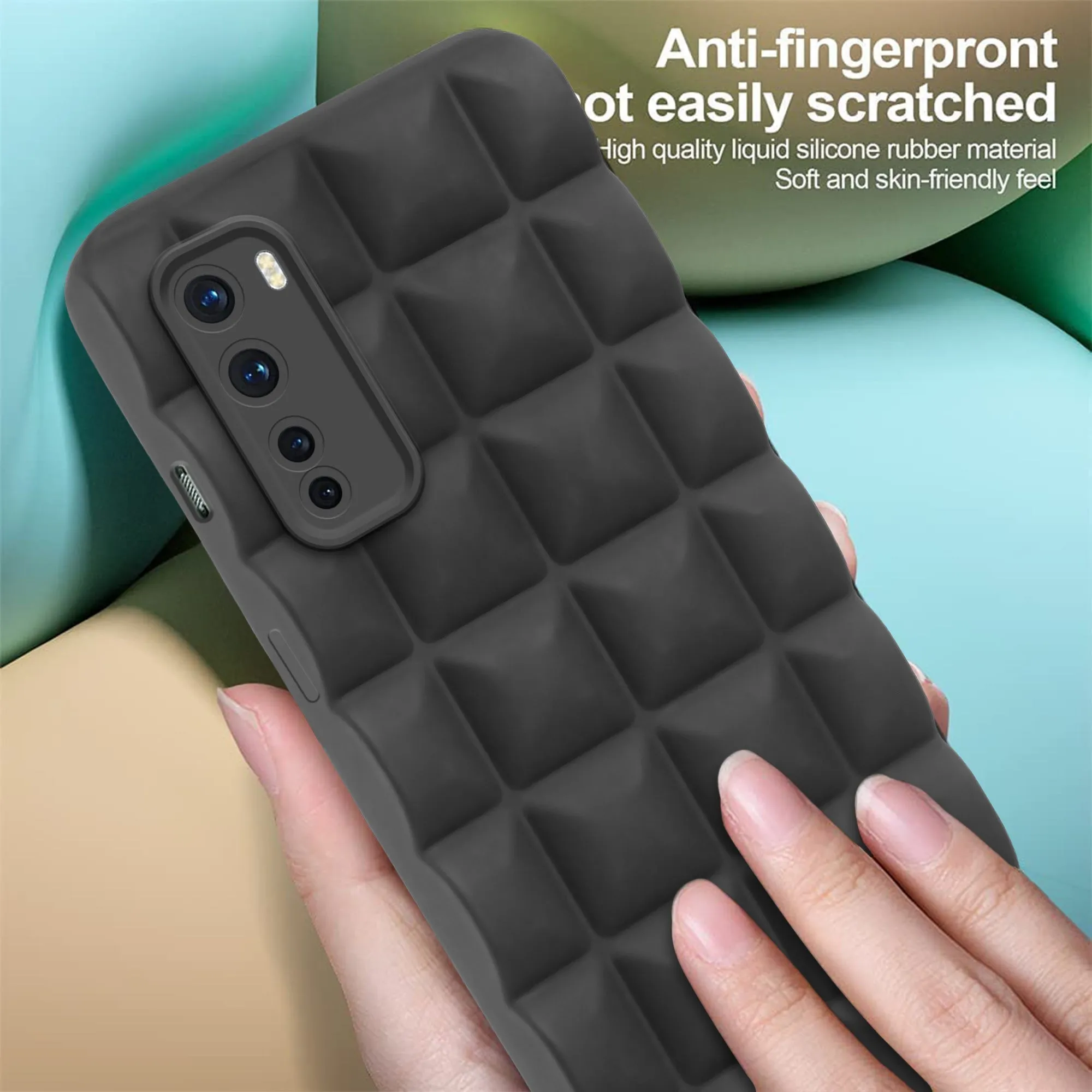 3D Grid Matte Silicone Phone Case Cover for - Oneplus Nord 5G - Black
