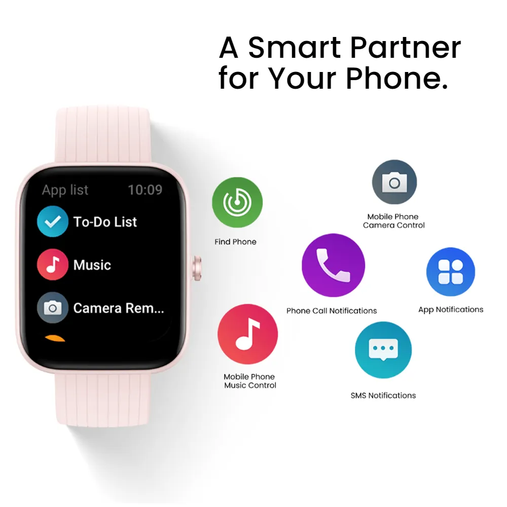 Amazfit Bip 3 Pro Smart Watch (44mm) Plastic Case With Pink Silicone Strap