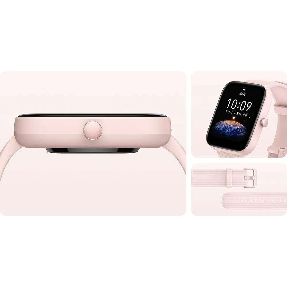 Amazfit Bip 3 Pro Smart Watch (44mm) Plastic Case With Pink Silicone Strap