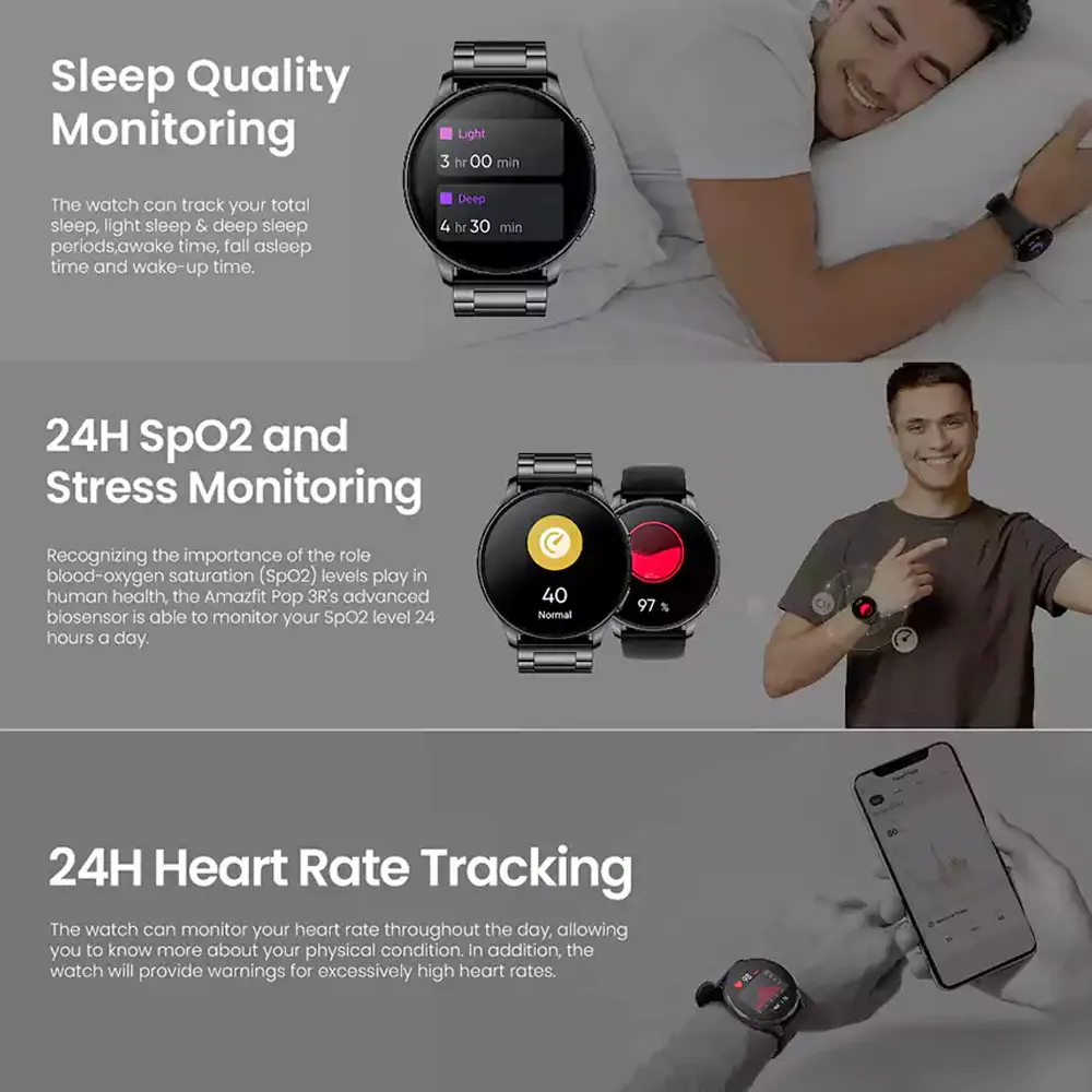 Amazfit Pop 3R Smart Watch (45.5mm) Black Case With Black Silicone Strap