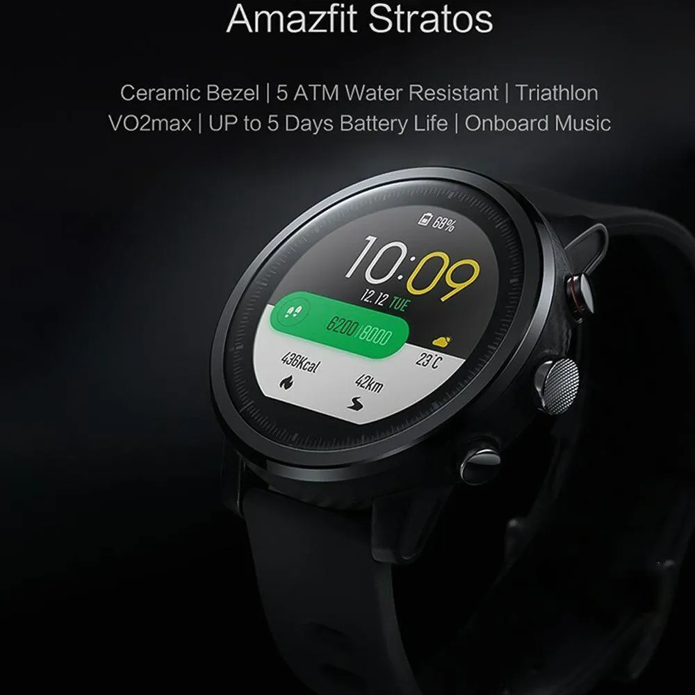 Amazfit Stratos Smart Watch (46mm - GPS) Aluminum Case With Black Strap