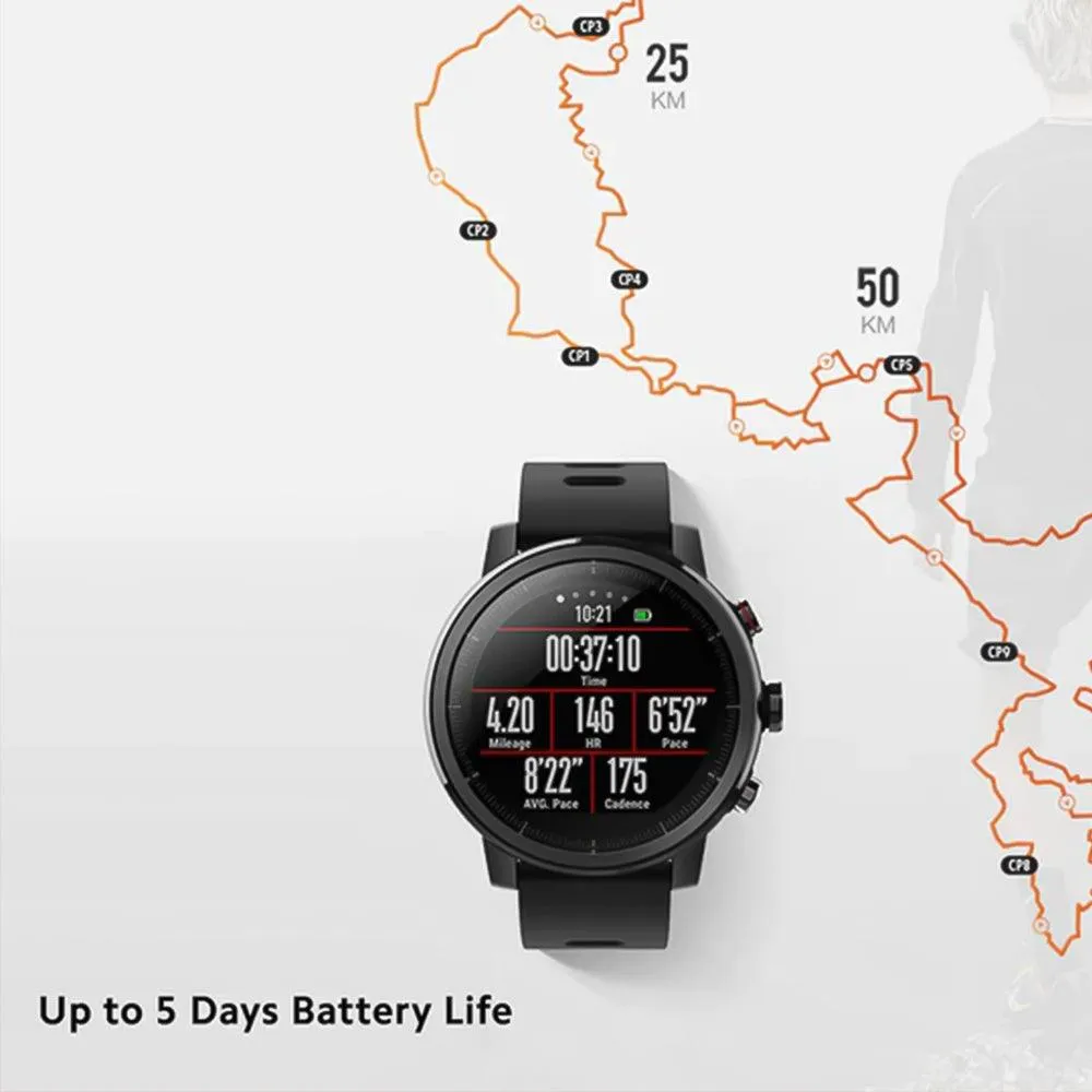 Amazfit Stratos Smart Watch (46mm - GPS) Aluminum Case With Black Strap