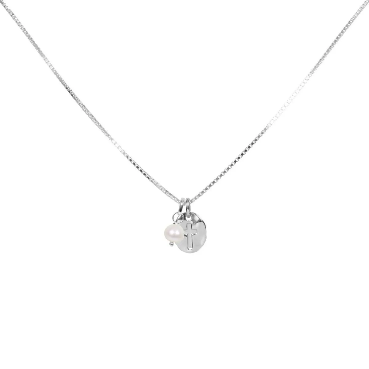 Antique Hammered Cross Charm Pendant (Silver)