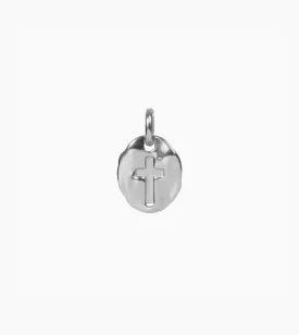 Antique Hammered Cross Charm Pendant (Silver)