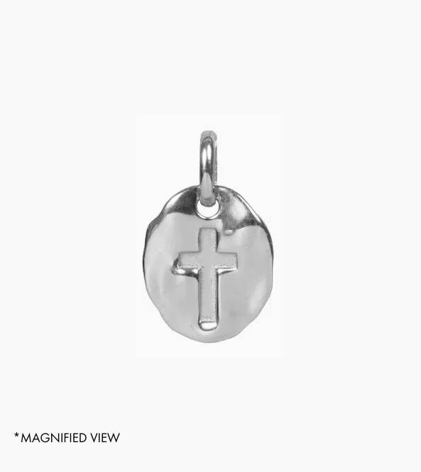 Antique Hammered Cross Charm Pendant (Silver)