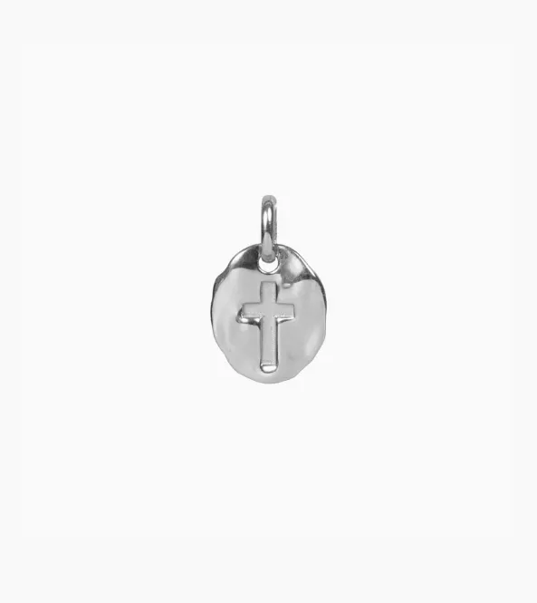 Antique Hammered Cross Charm Pendant (Silver)