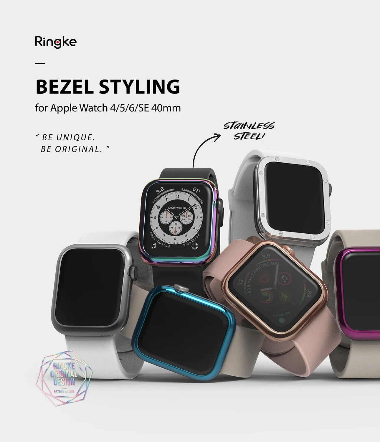 Apple Watch Series 6 / SE / 5 / 4 (40mm) | Premium Bezel Styling Silver   Black