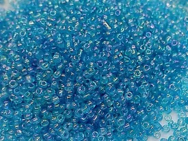 Aqua Blue Transparent Rainbow Round Rocaille Glass Seed Beads