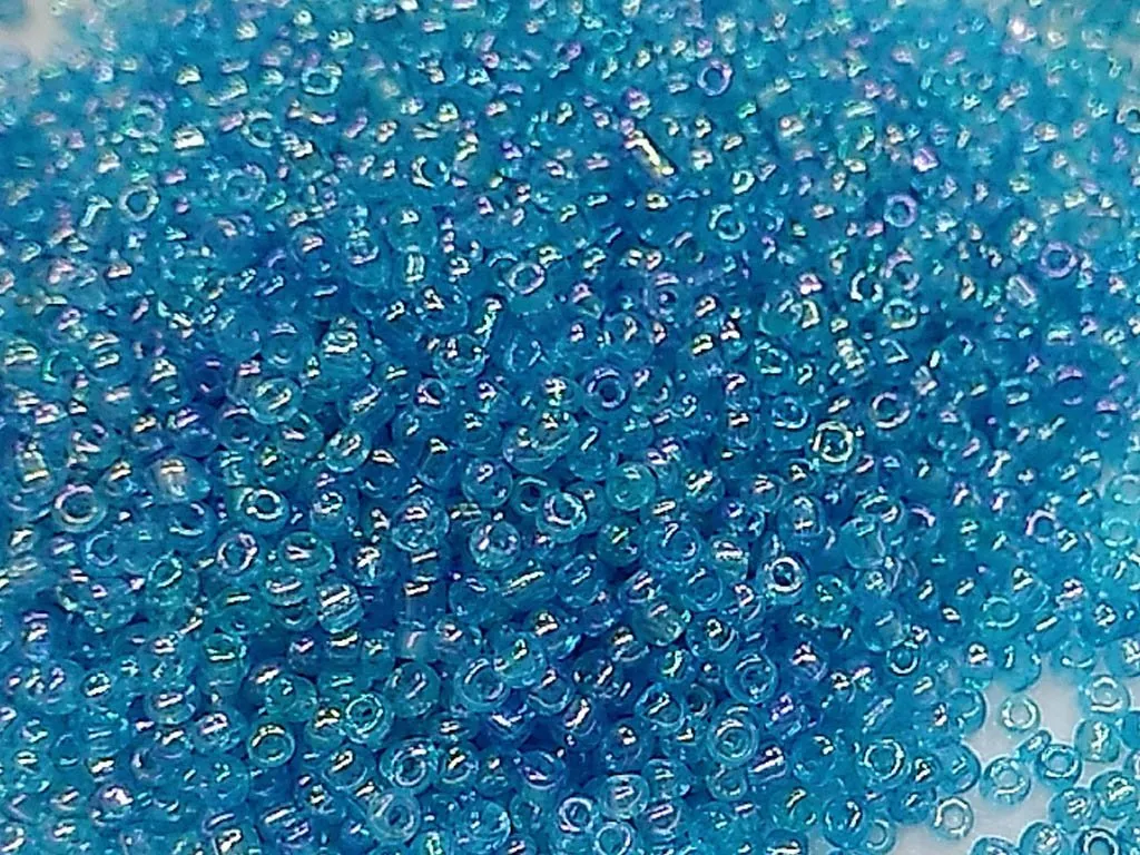 Aqua Blue Transparent Rainbow Round Rocaille Glass Seed Beads