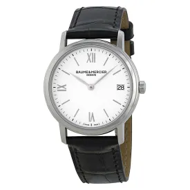 Baume and Mercier Classima Silver Dial Black Leather Ladies Watch 10148