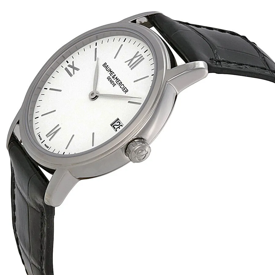 Baume and Mercier Classima Silver Dial Black Leather Ladies Watch 10148
