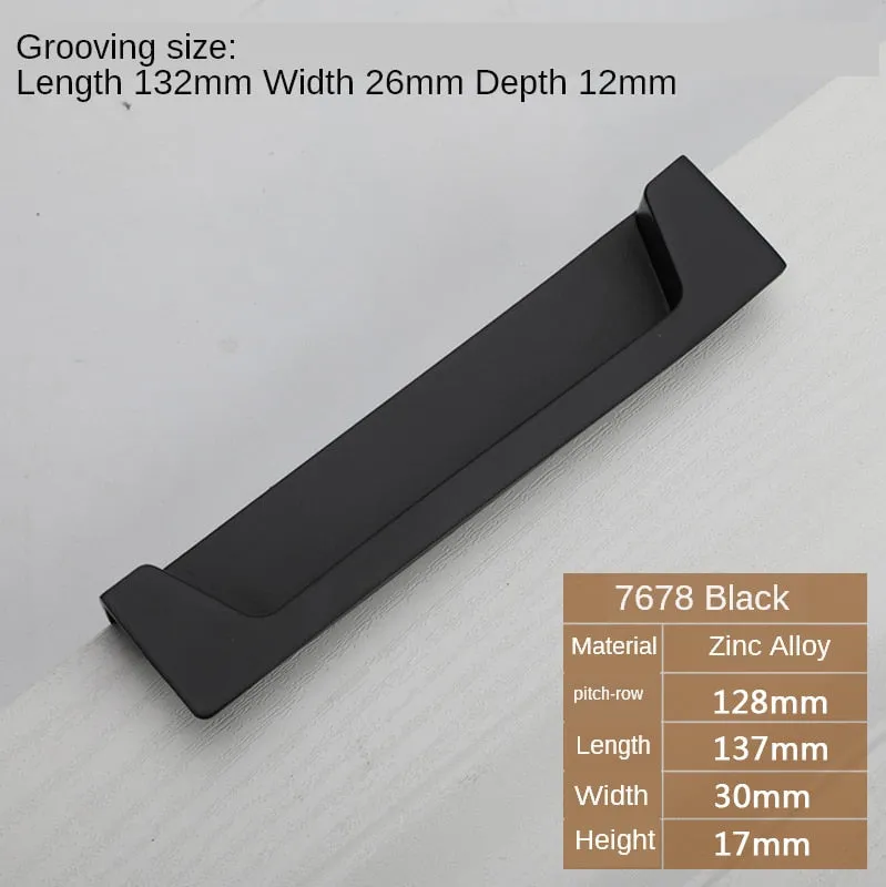 Black Slotting Sliding Door Handle Gold Modern European Style Concealed Button Closet Drawer Handle Furniture Hardware