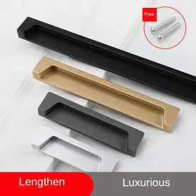 Black Slotting Sliding Door Handle Gold Modern European Style Concealed Button Closet Drawer Handle Furniture Hardware