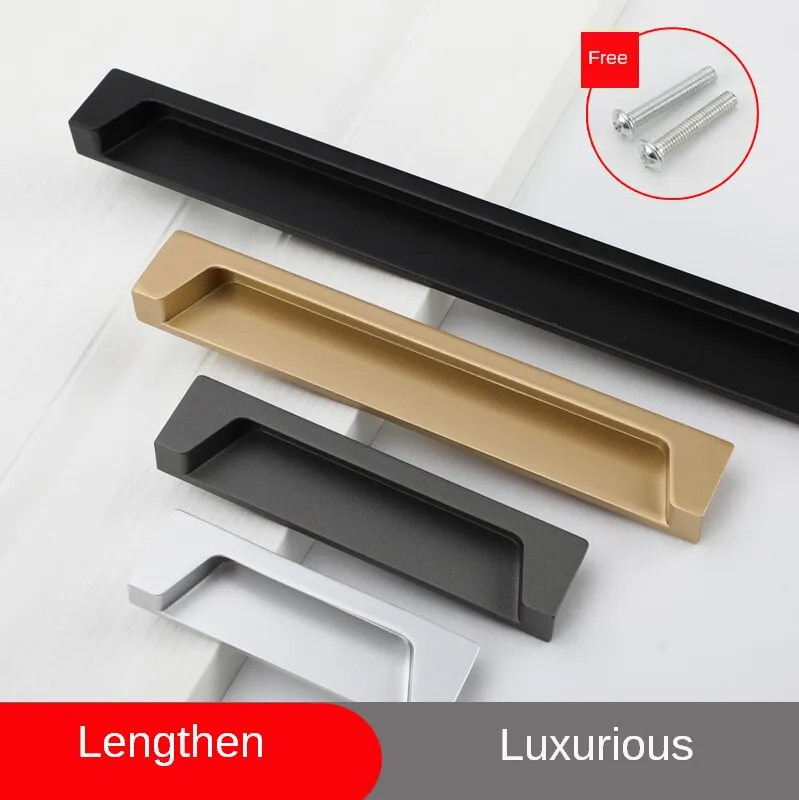 Black Slotting Sliding Door Handle Gold Modern European Style Concealed Button Closet Drawer Handle Furniture Hardware