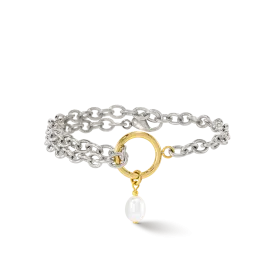 Bracelet Y & oval Freshwater Pearls with O-ring bicolor