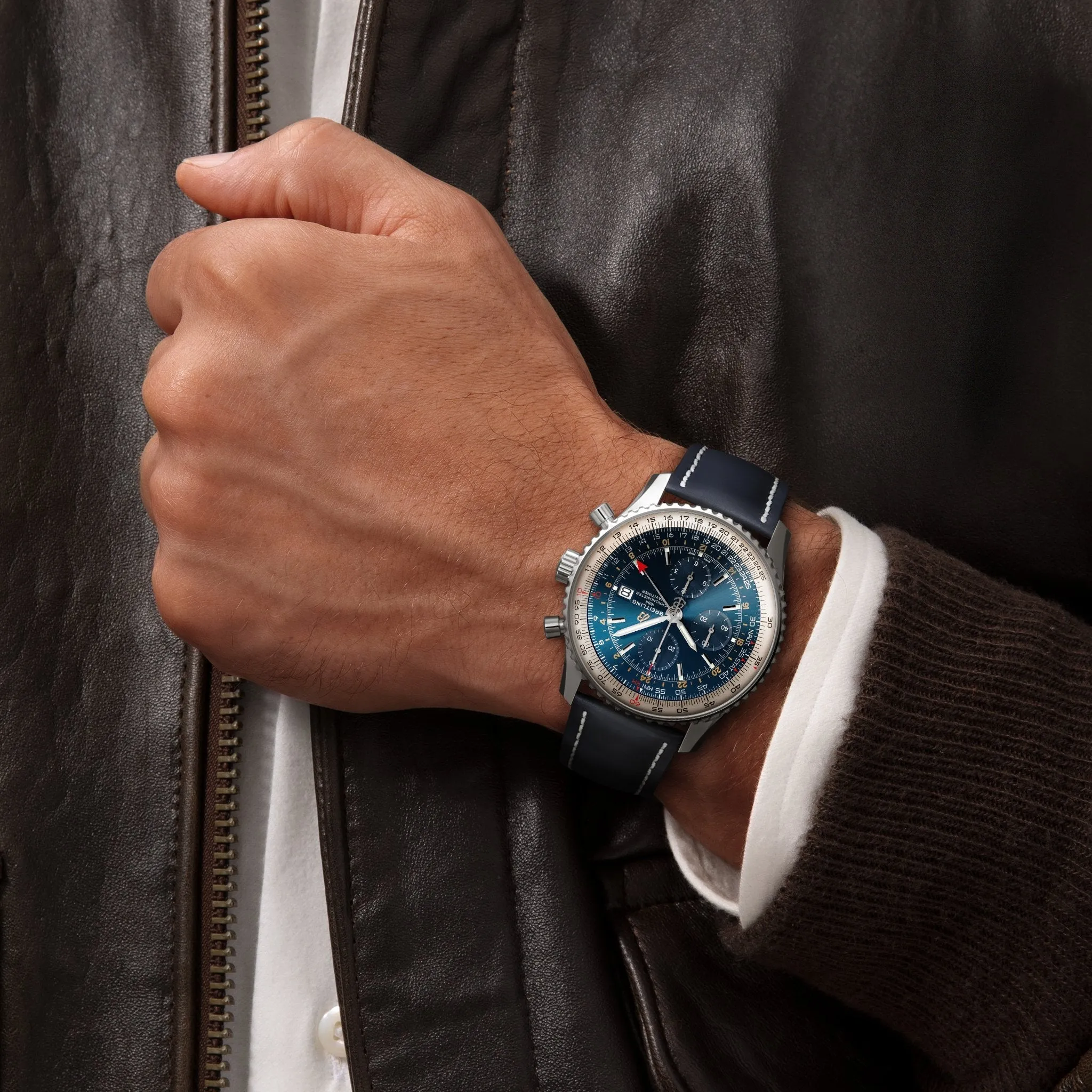 BRT Watch Navitimer 1 Chronograph GMT 46 Leather Tang Type