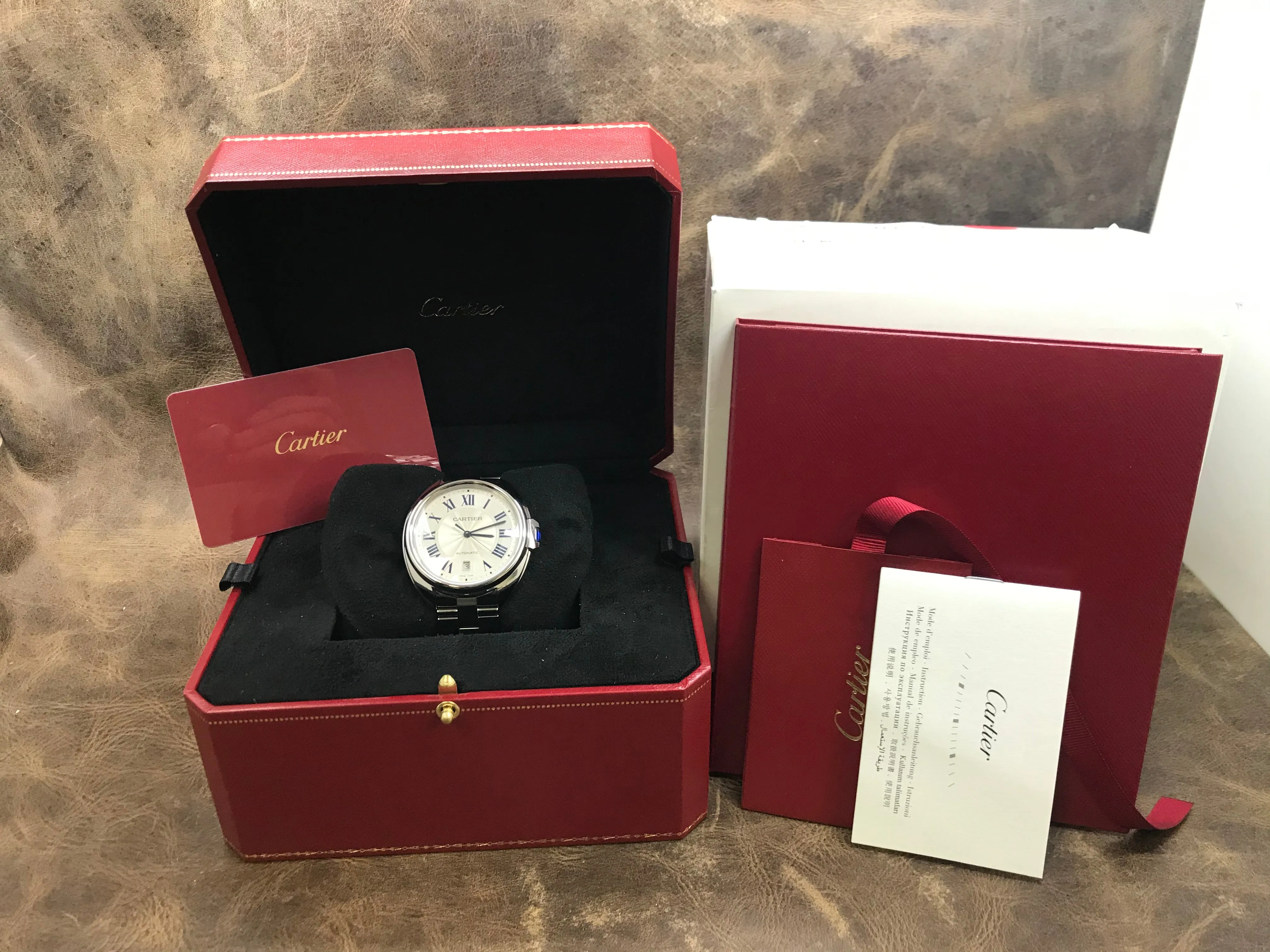 Cartier Cle de Cartier WSCL0007 Silver Guilloche Dial Automatic Men's Watch