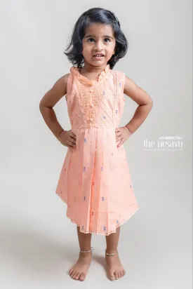 Charming Orange Sleeveless Pleated Casual Cotton Frock For Girls