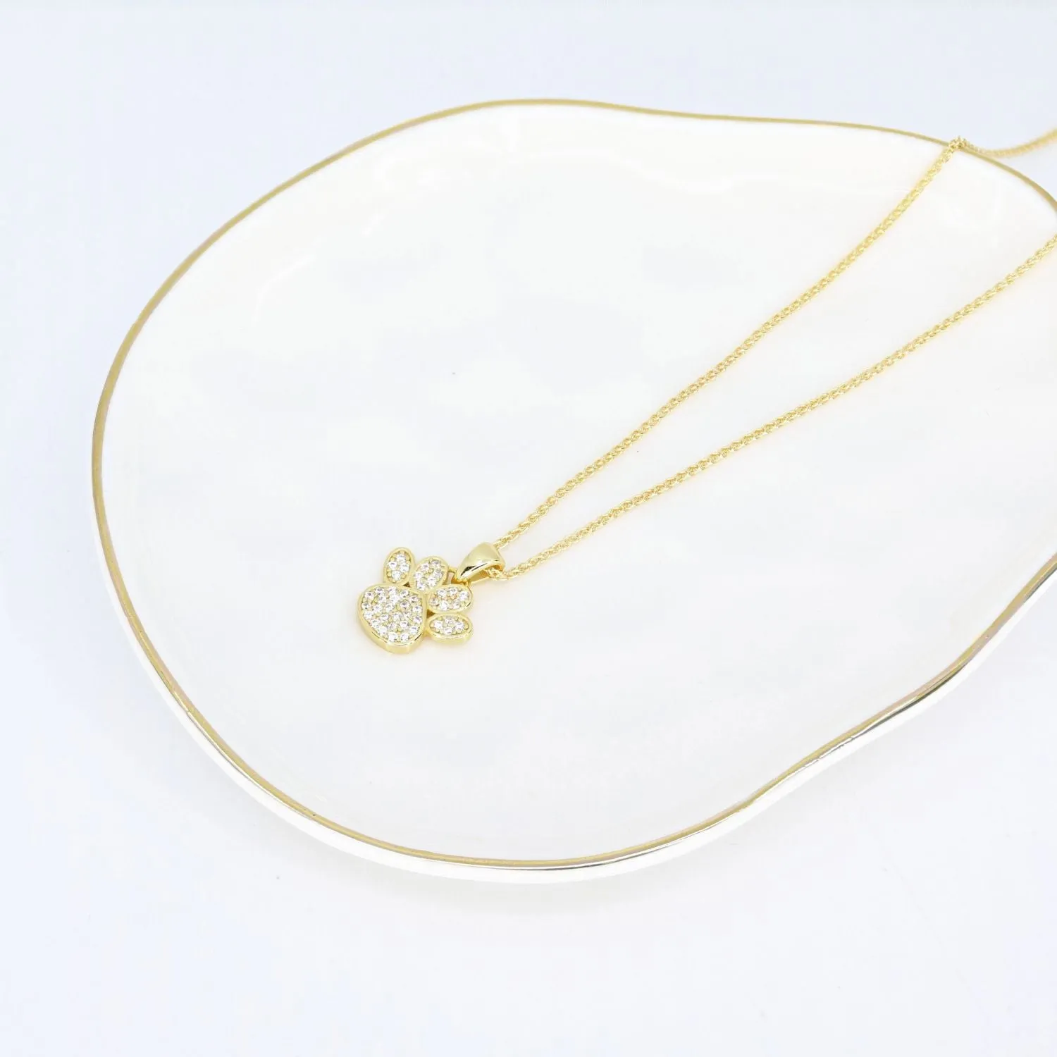 CZ Small Dog Paw Pendant (Gold)
