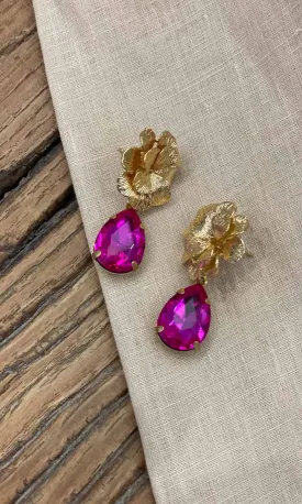 Fleur Flower Drop Earrings - Fuchsia