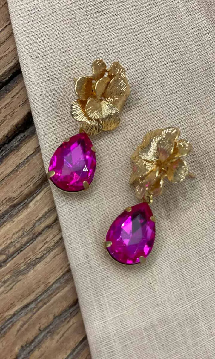 Fleur Flower Drop Earrings - Fuchsia