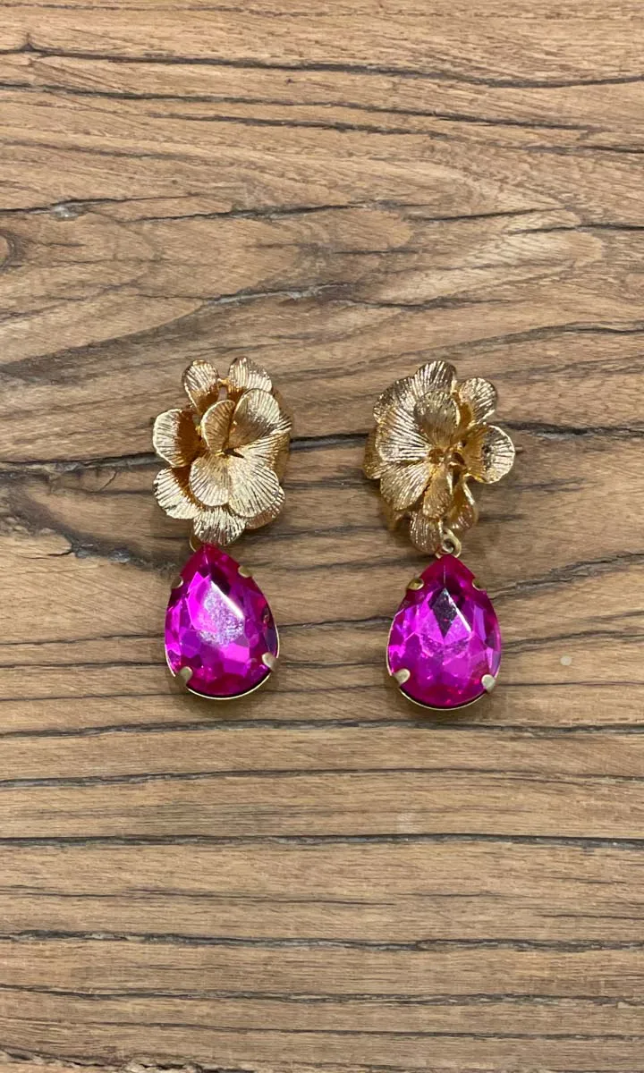 Fleur Flower Drop Earrings - Fuchsia
