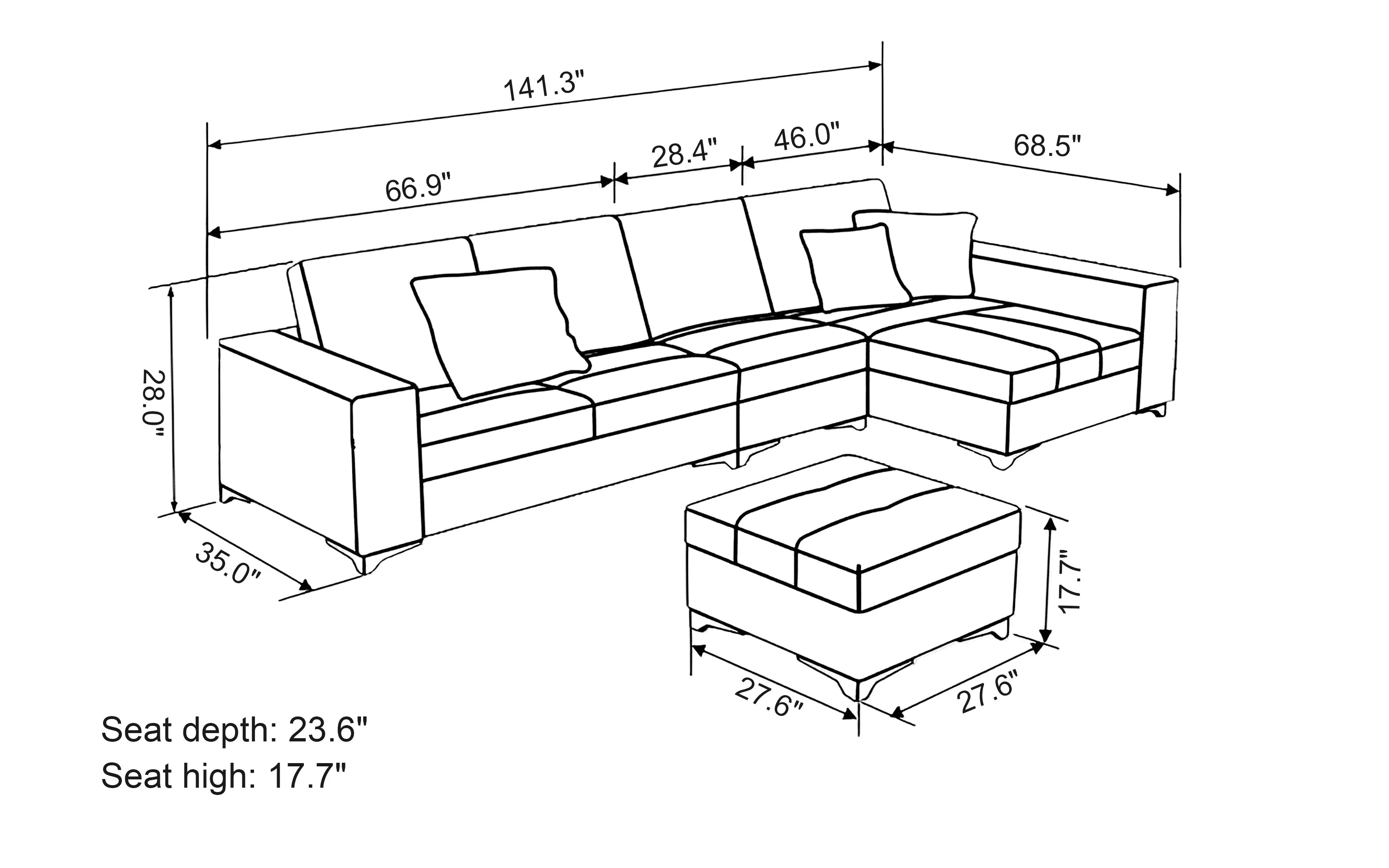 Freya Small Modern Leather Sectional with Ottoman