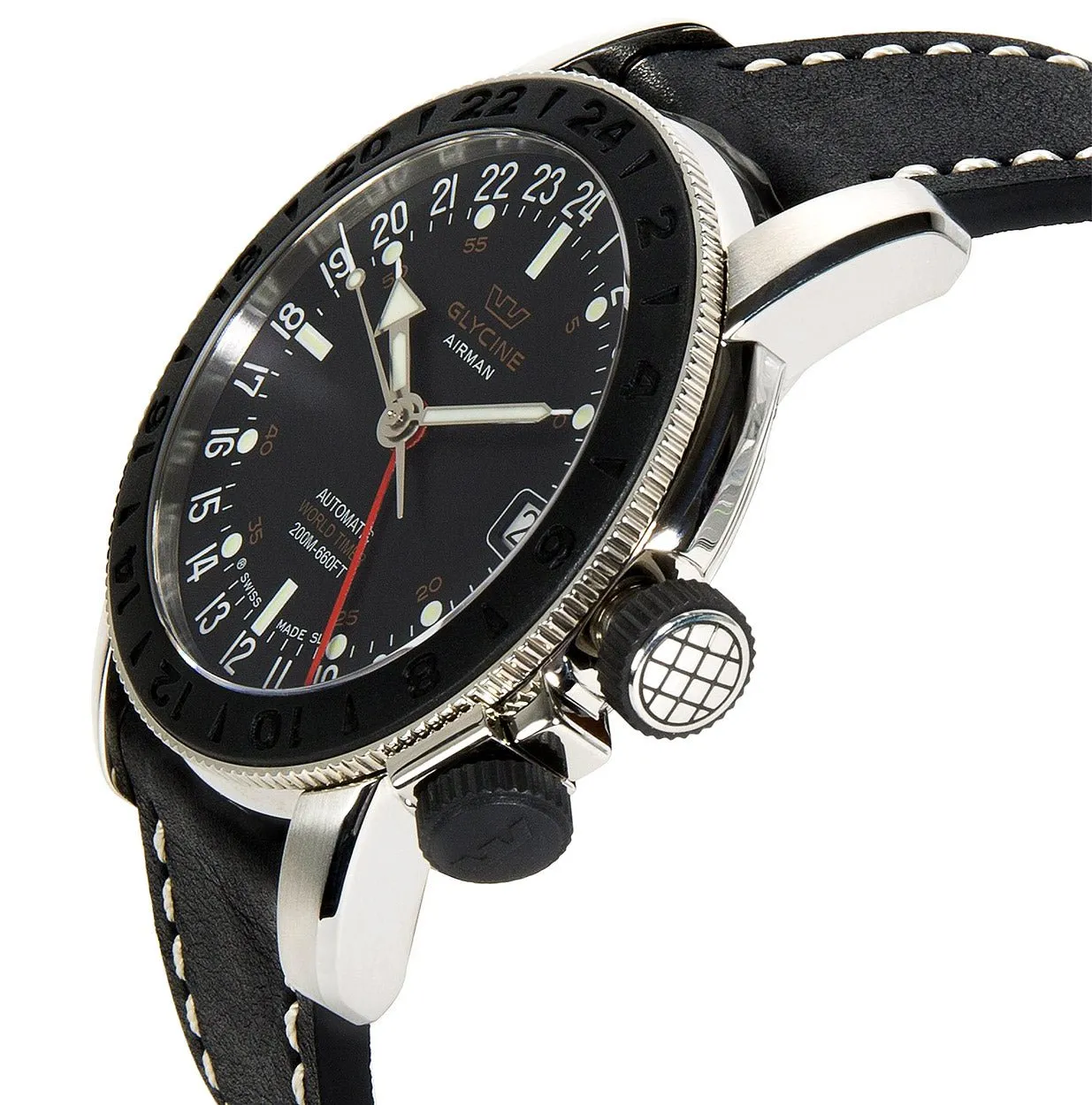 Glycine Airman 17 Sphair Automatic GMT World Timer Steel Mens Watch 3927.191 LB9B