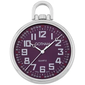 Gotham Men's Silver-Tone Slim Railroad 24 Hour Open Face Quartz Pocket Watch # GWC15027SP