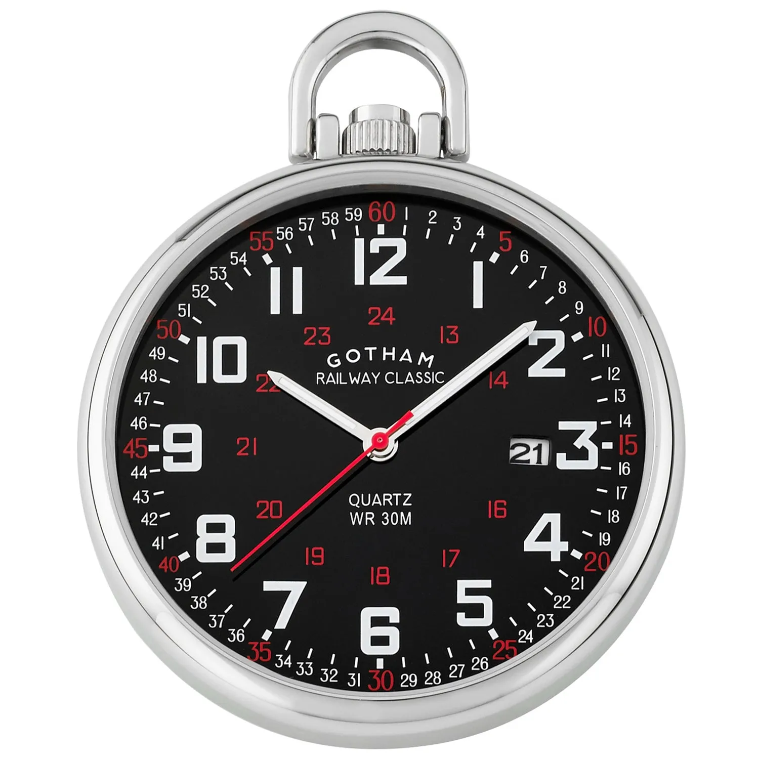 Gotham Men's Stainless Steel Analog Quartz Date Railroad Style Pocket Watch # GWC14107SB