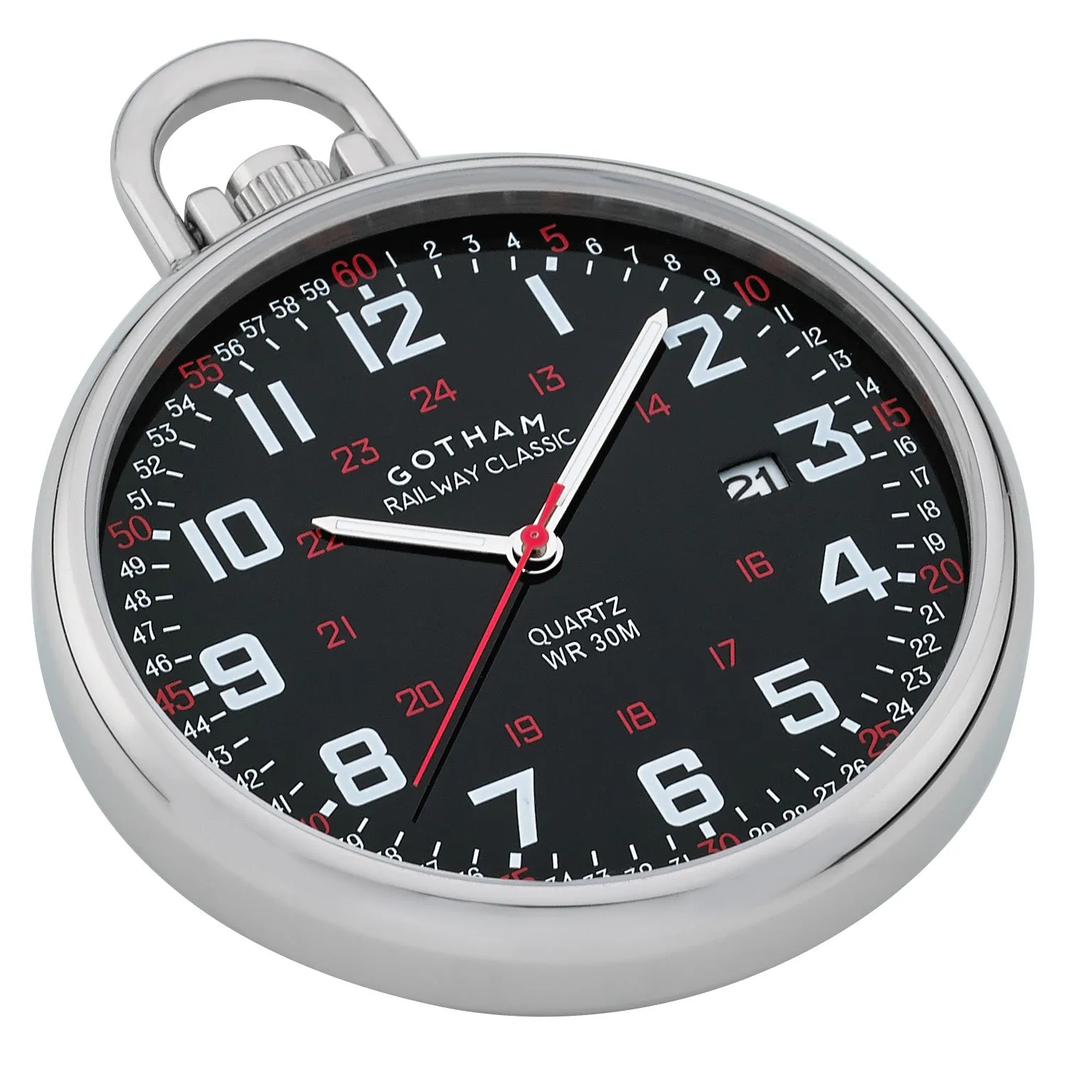 Gotham Men's Stainless Steel Analog Quartz Date Railroad Style Pocket Watch # GWC14107SB