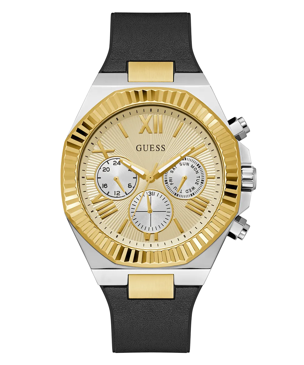 GUESS Mens Black 2-Tone Multi-function Watch