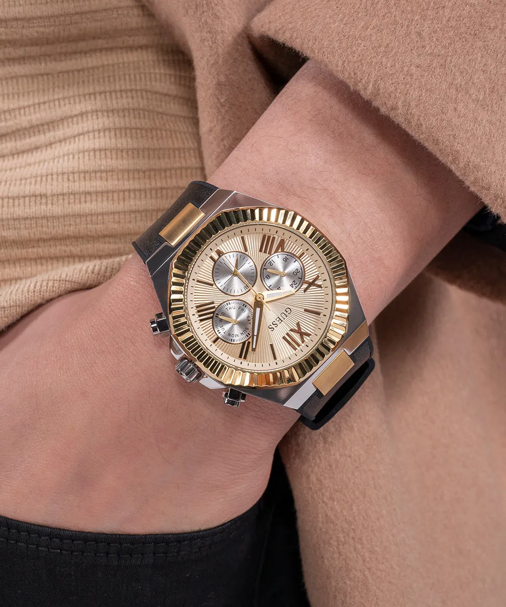 GUESS Mens Black 2-Tone Multi-function Watch